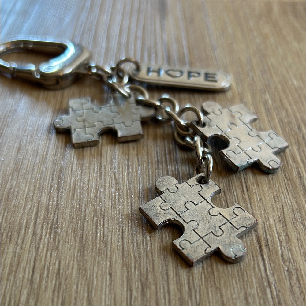 Retired Miche Hope Silver Puzzle Piece Charm Keychain Autism Awareness Tag - Picture 3 of 5